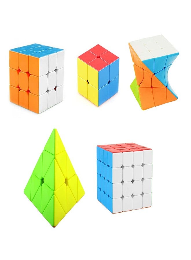 QWICK CLICK High Speed Cube Stickerless 3D Puzzle Cube Bundle 2 x 3 x 4 x Twister x Pyramid (Pack of 5)